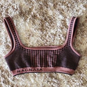 Nagnata Pink and Black Houndstooth Sports Bra with Textured Trim
